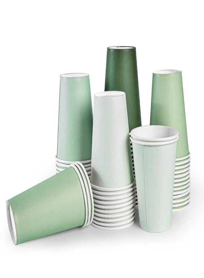 AimFun 100Pcs Sage Green Paper Cups 12oz Gradient Green Party Cups Birthday Bridal Baby Shower Disposable Drinking Cups for Hot Cold Drinks Beverage Coffee Wedding Christmas Party Supplies - Image 1